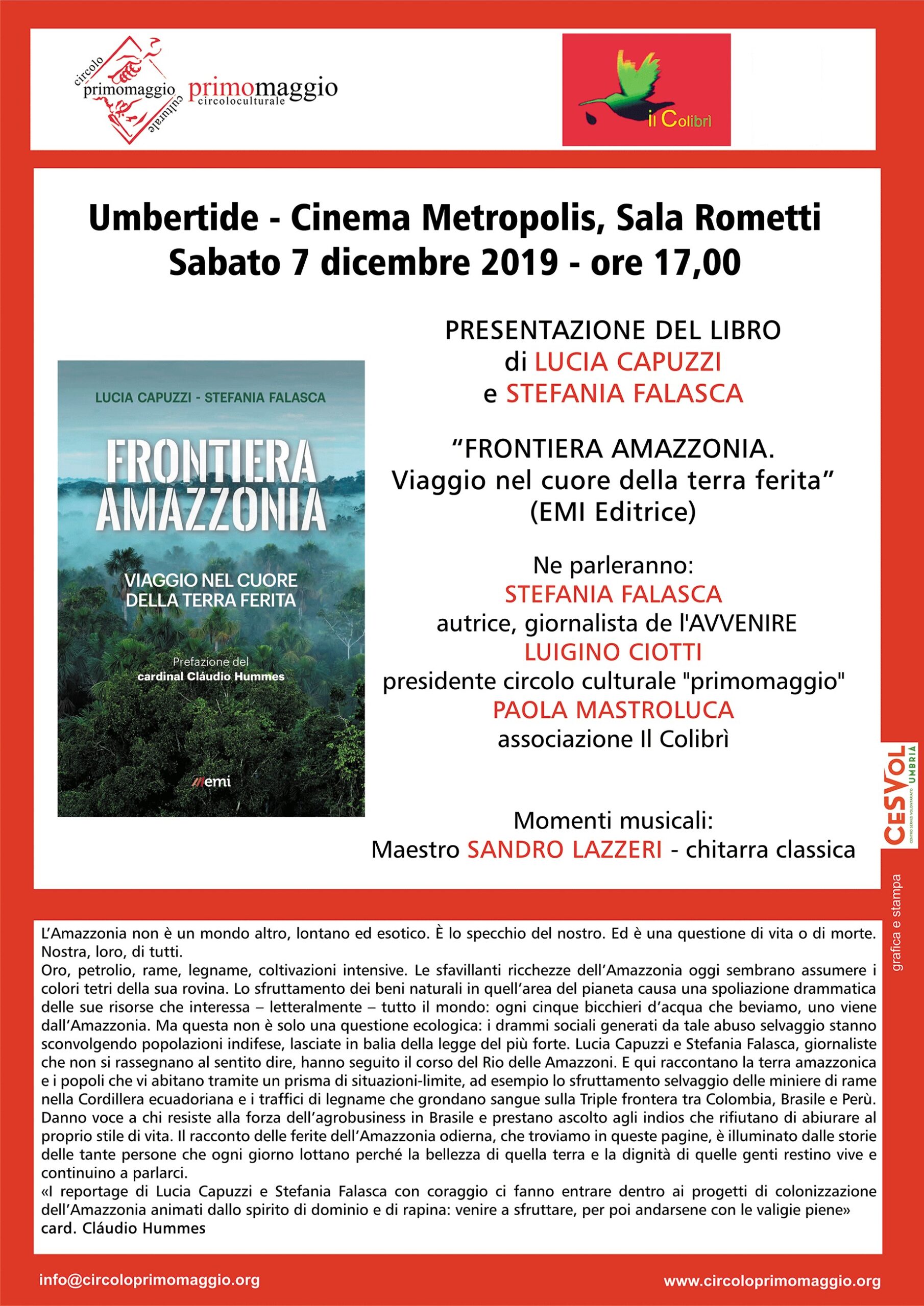 Umbertide, presentazione del libro "Frontiera Amazzonia"